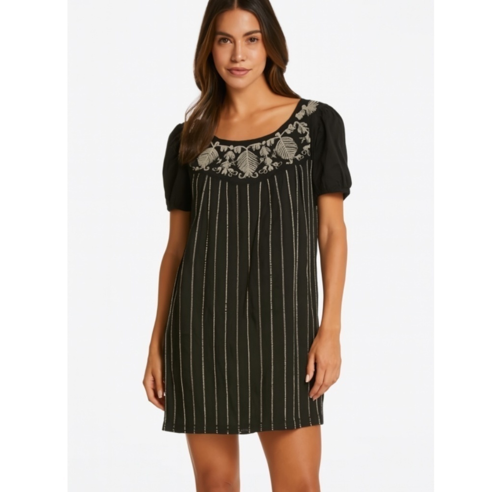 Gianni Bini Cotton Boho Embroidered Lined Mini Black/White Dress Size 8 - Picture 1 of 7